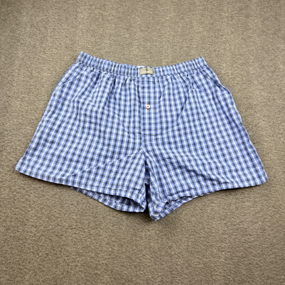 Jockey Men's Blue Plaid Cotton Boxer Shorts Large 36-38 Elastic Waist Underwear